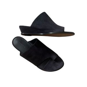 Vince Darla Navy Blue Suede Low Heel Peep Toe Wedge Mule Shoes 9.5